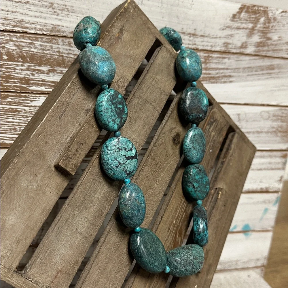 Kenneth Jay Lane euc vintage chunky turquoise crystal rock gemstone necklace - Picture 7 of 8